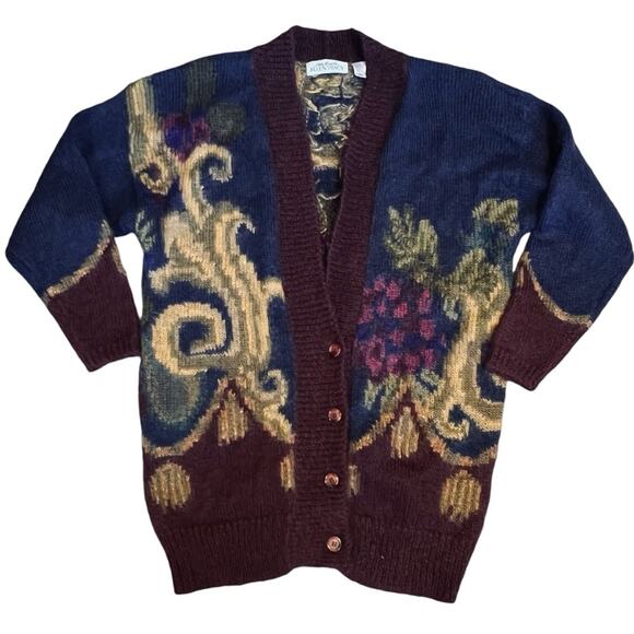 Ellen Tracy Women’s Sz S VTG Navy Mohair Cardigan Sweater 90s Oversized Knit - Picture 1 of 10